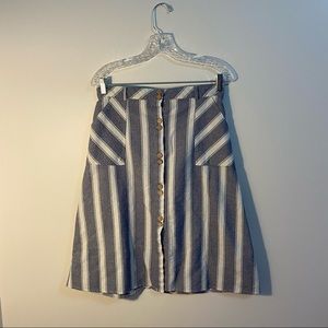 Blue and White Striped Midi Skirt